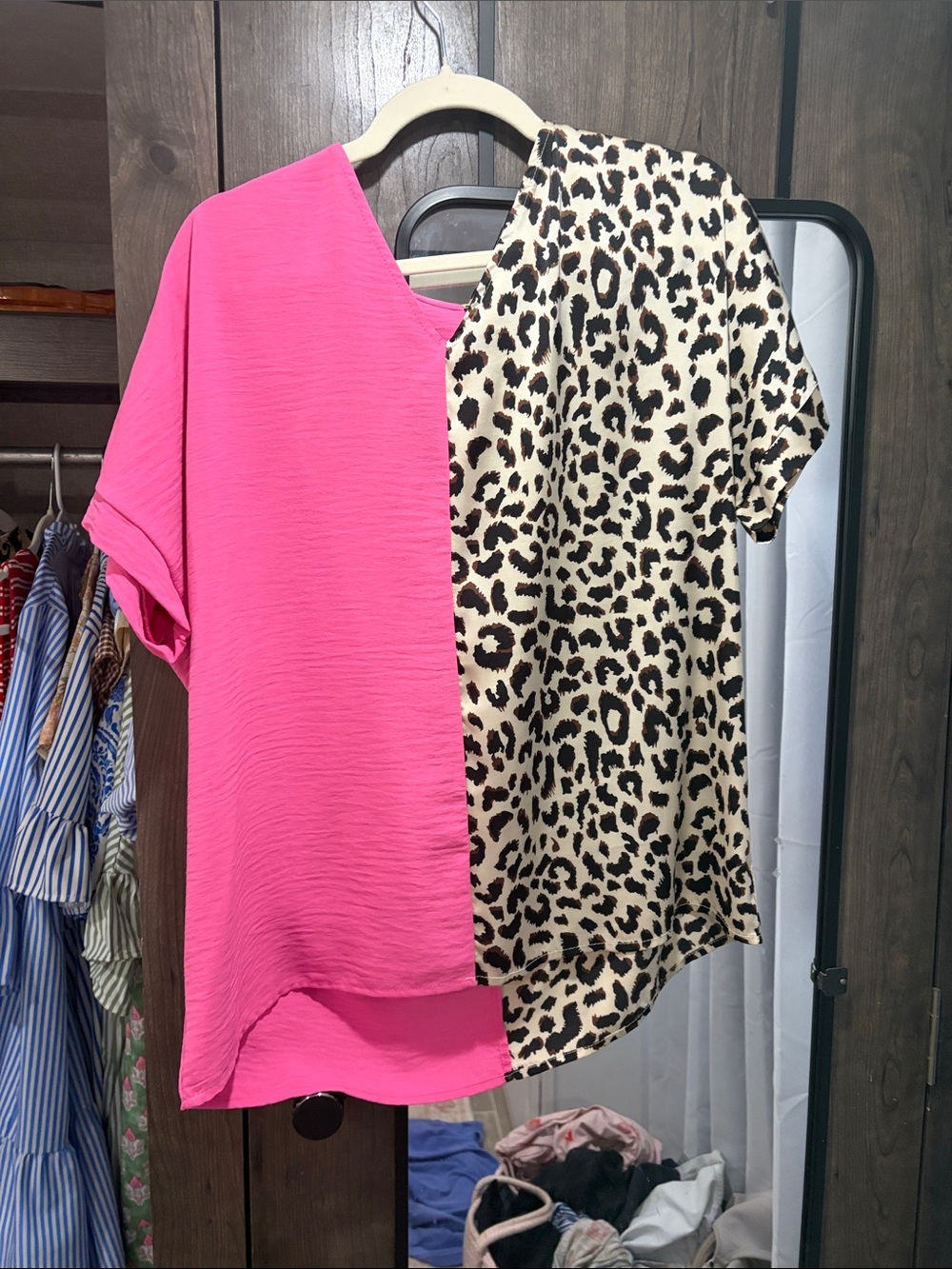 Women's Two-Tone Pink & Leopard Print Top